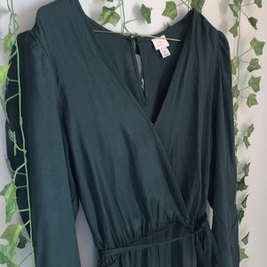 Dark Green Jumpsuit with Shoulder Pads